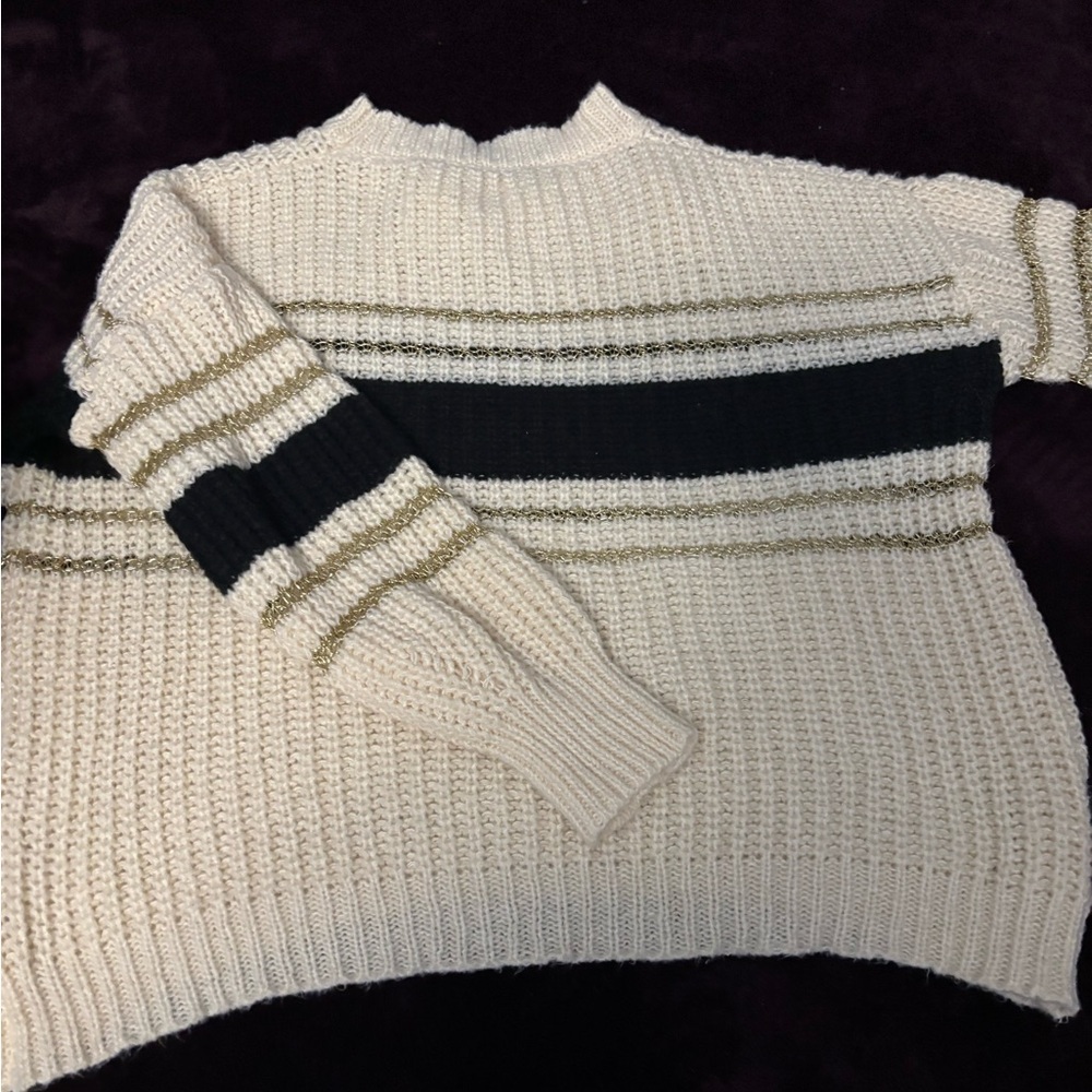 Striped Cream and Black Women's Sweater